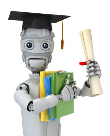 absolwent, robot, papier, dyplom, pliki, książki, kapelusz Vladimir Nikitin - Dreamstime