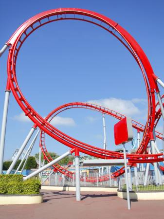 rollercoaster, pociąg, kolej, utworów, czerwony, niebo, park Brett Critchley - Dreamstime