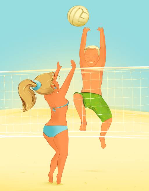 gry, piłka, plaża, netto, skok, dziewczyna, kobieta, mężczyzna, chłopak Fixara