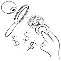 Pixwords Obraz z soczewki, szkła powiększające, ring, diament, dolar, znak, ręka John Takai - Dreamstime