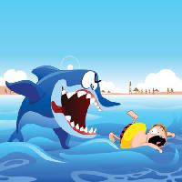 Pixwords Obraz z rekin, pływać, człowiek, atak, plaża, piasek, morze, woda Zuura - Dreamstime