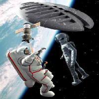 Pixwords Obraz z przestrzeń, cudzoziemiec, astronauta, telewizja satelitarna, statek kosmiczny, ziemia, kosmos Luca Oleastri - Dreamstime