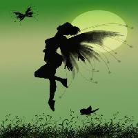 Pixwords Obraz z bajki, zielony, księżyc, latać, skrzydła motyla Franciscah - Dreamstime