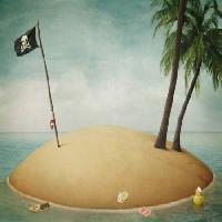 plaża, flaga, pirat, wyspa Annnmei - Dreamstime