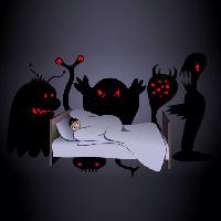 Pixwords Obraz z halloween, łóżko, potwór, potwory, noc, scarry Aidarseineshev