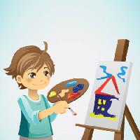 Pixwords Obraz z dziecko, dziecko, rysunek, szczotki, płótno, dom Artisticco Llc - Dreamstime