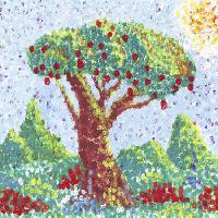 Pixwords Obraz z drzewa, owoce, czerwony, ogród, malarstwo, sztuka Anastasia Serduykova Vadimovna - Dreamstime