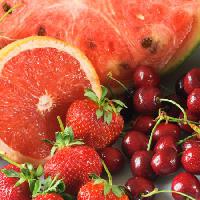 Pixwords Obraz z czerwony, owoce, mango, melona, ​​czereśnie, wiśnie Adina Chiriliuc - Dreamstime