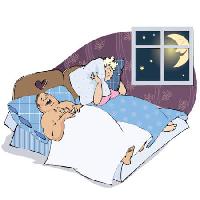 Pixwords Obraz z mężczyzna, kobieta, żona, sypialnia, księżyc, okno, noc, poduszki, na jawie Vanda Grigorovic - Dreamstime