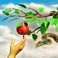 Pixwords Obraz z jabłko, wąż, gałąź, zielony, liście, dłoń Andreus - Dreamstime