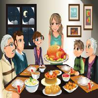 Pixwords Obraz z obiad, indyk, rodzina, kobieta, dziewczyna, posiłek Artisticco Llc - Dreamstime