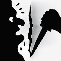 Pixwords Obraz z morderca, nóż, bliznami, czarny, ręka, ostry, pot Robodread - Dreamstime