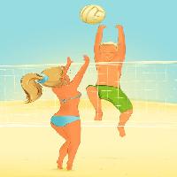 Pixwords Obraz z gry, piłka, plaża, netto, skok, dziewczyna, kobieta, mężczyzna, chłopak Fixara